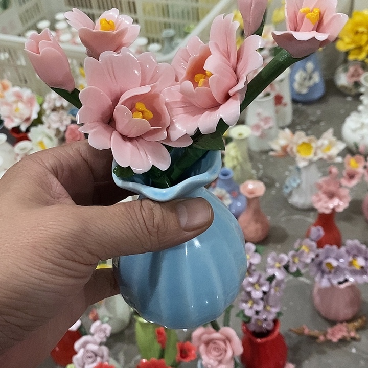 瓷片纯手工陶瓷花摆件瑕