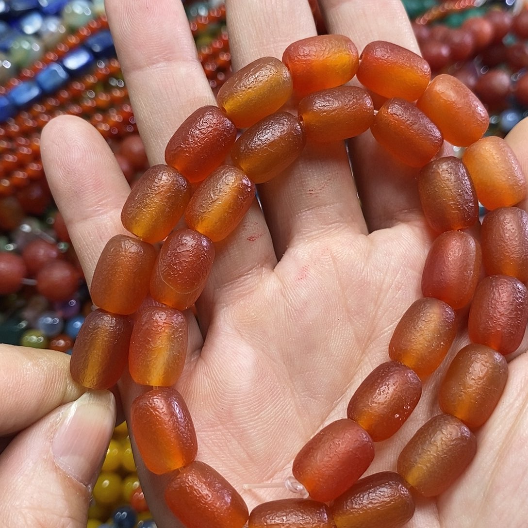 玛瑙/玉髓未镶嵌珠宝半成品橘皮玛瑙桶珠一条卡10*14mm