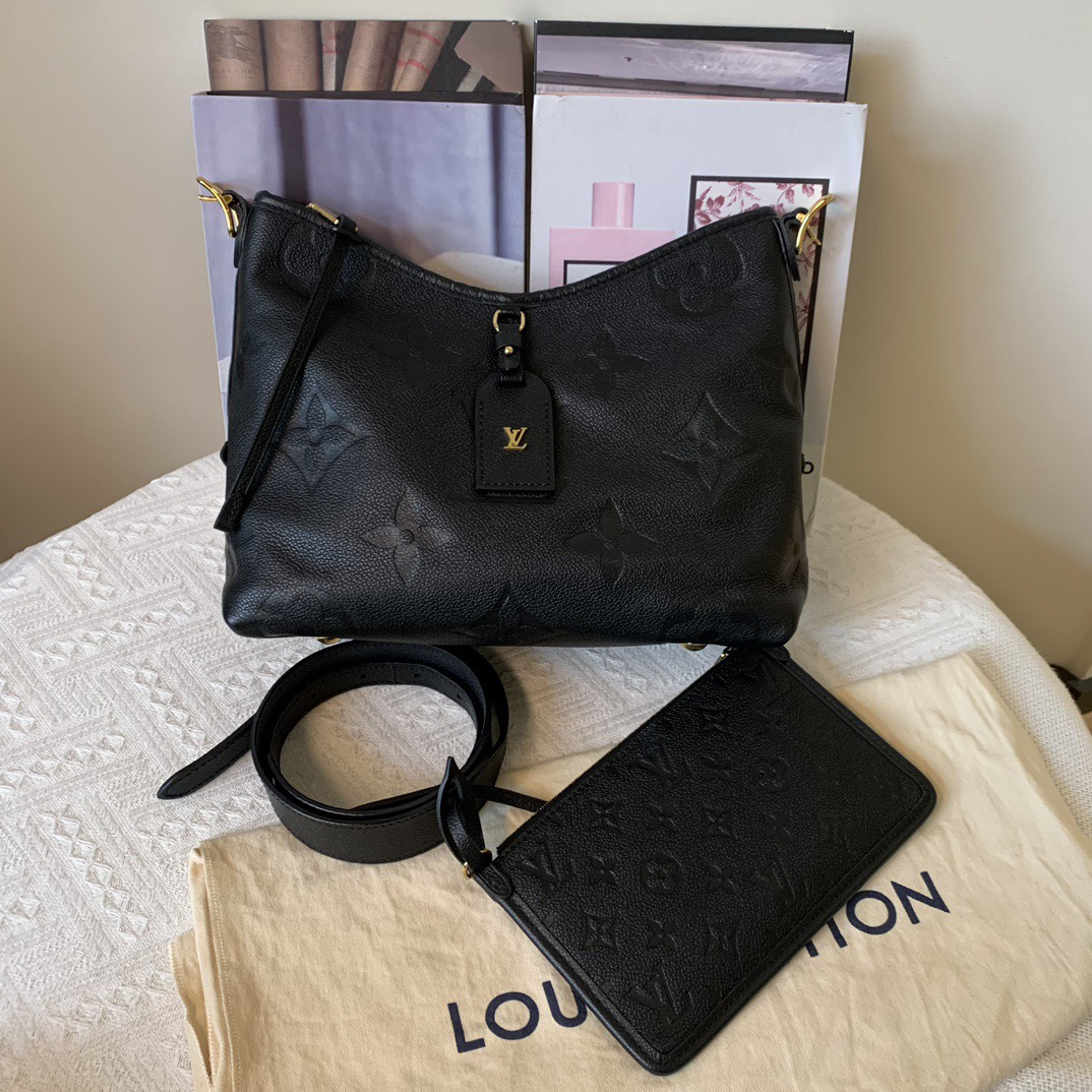 99新 LouisVuitton/路易威登 黑色全皮carryall小号 芯片款