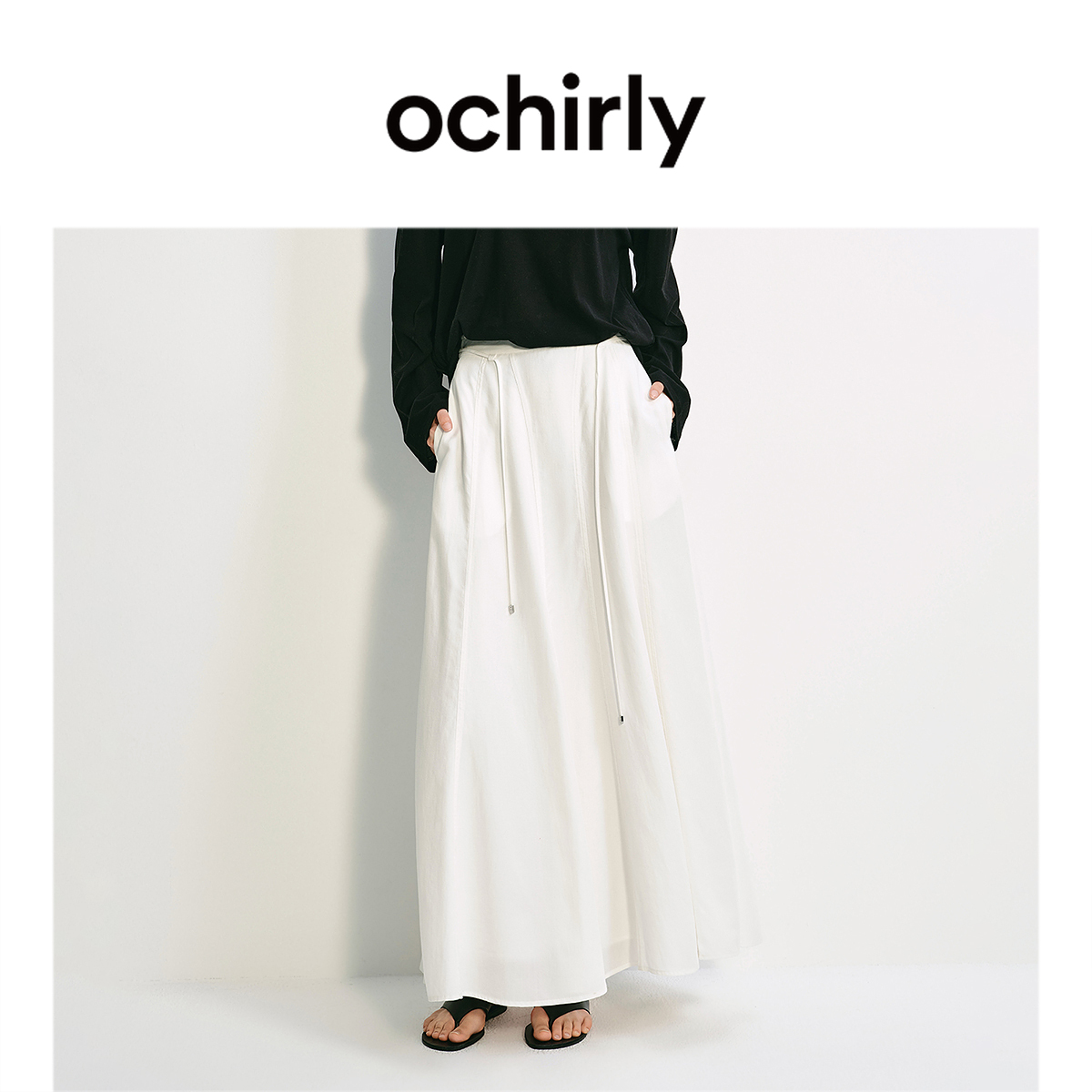 ochirly欧时力 a字半身裙伞裙长裙系带气质度假裙2025夏新品