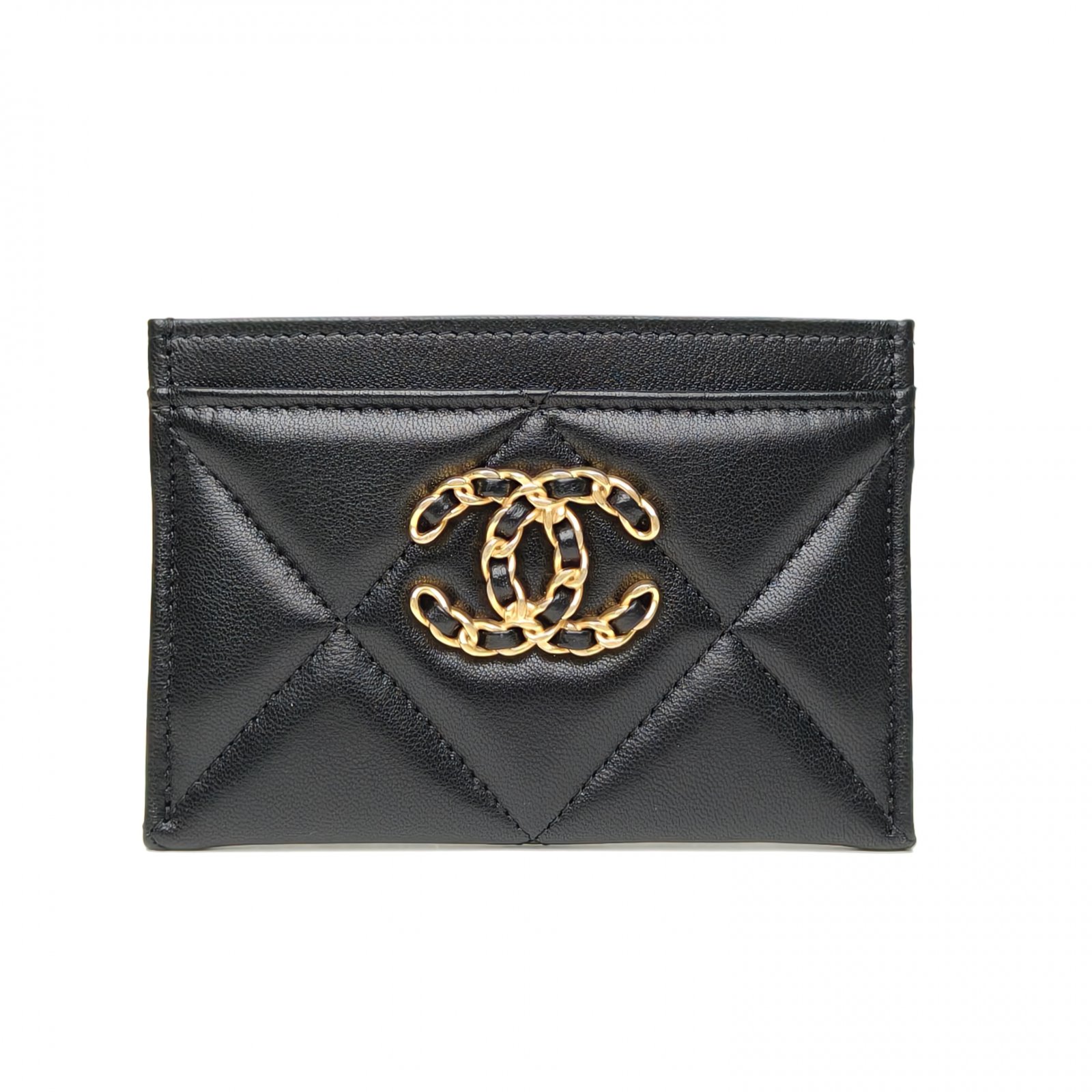 未使用 Chanel/香奈儿 小花6枫19Bag 金属双C卡包 黑色 32开 金扣