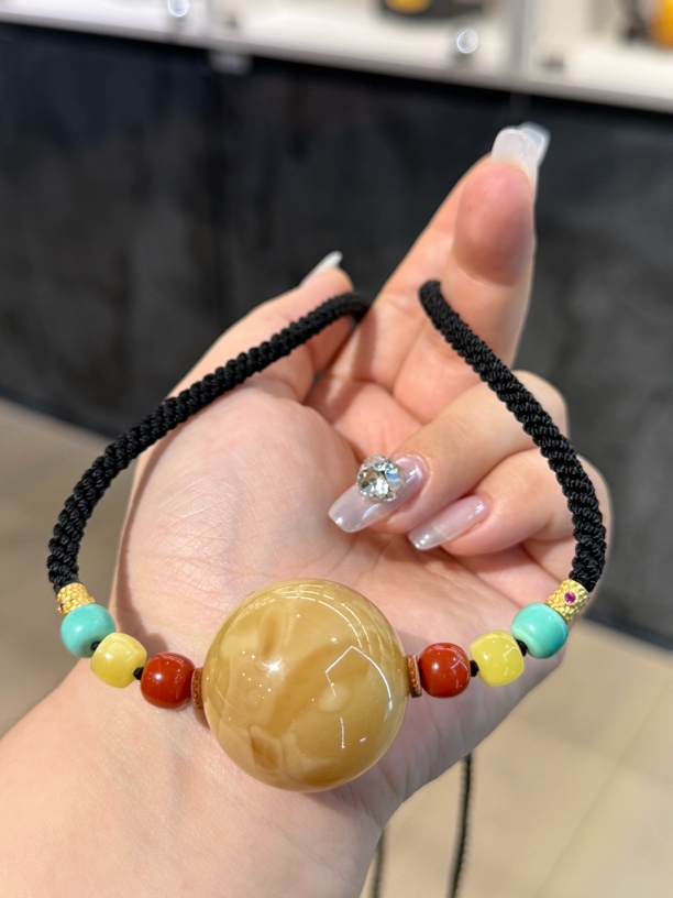 30mm+蜜蜡单珠颈链项链吊坠锁骨链编织