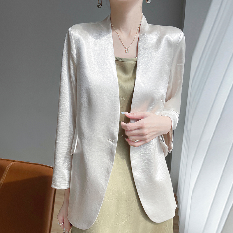 #337女士春夏季通勤百搭气质醋酸水晶段西服