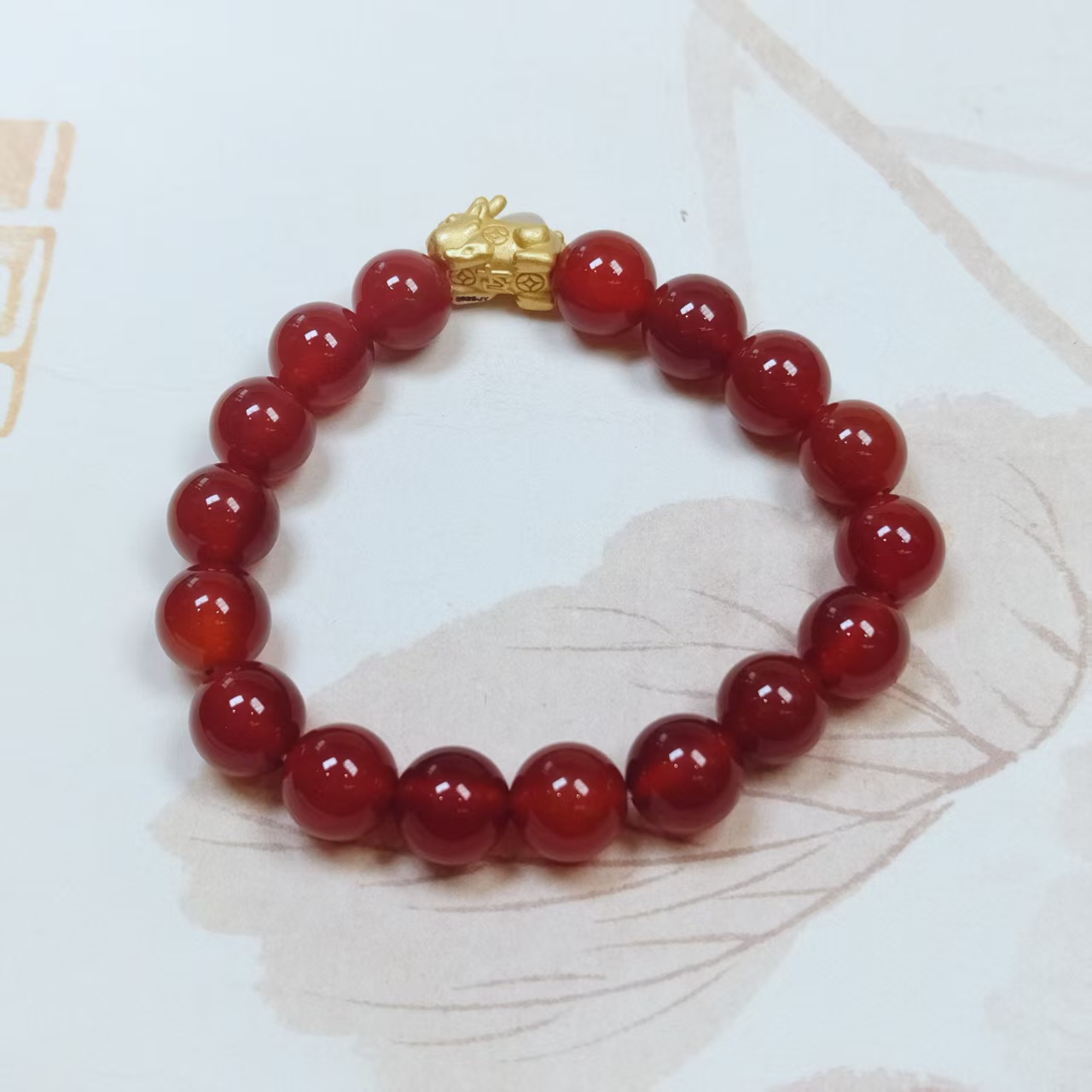 气质国风锦红玛瑙貔貅手串-S925银-