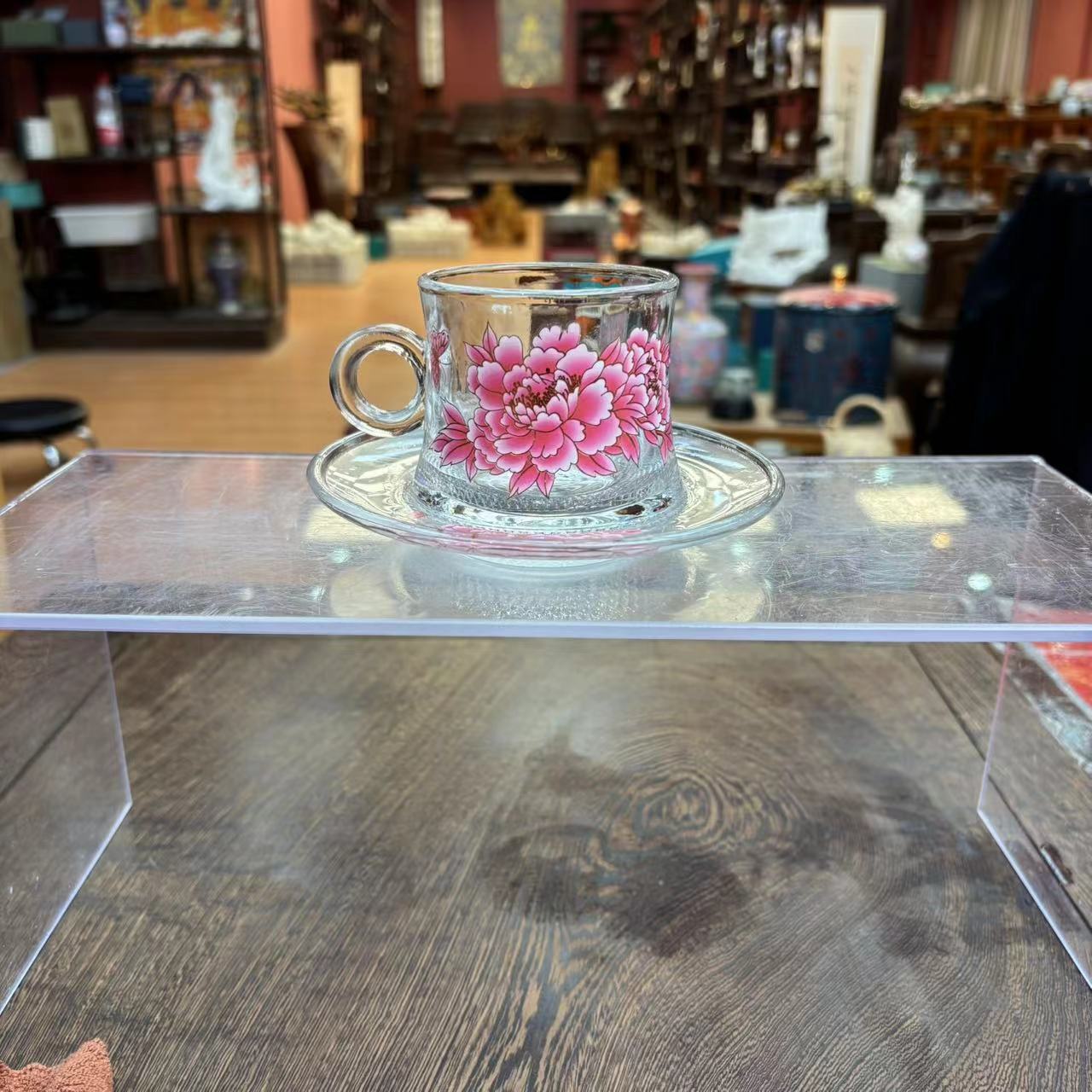 【闪购商品】变色牡丹茶杯带底托