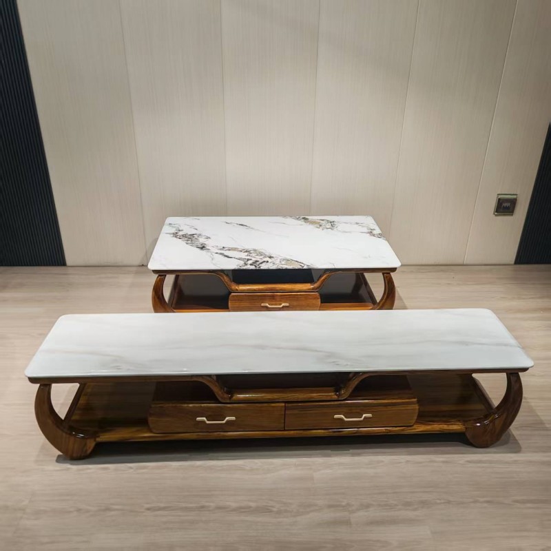 其迈森新中式乌金木大理石客厅茶几电视柜成套简约意式轻奢家具