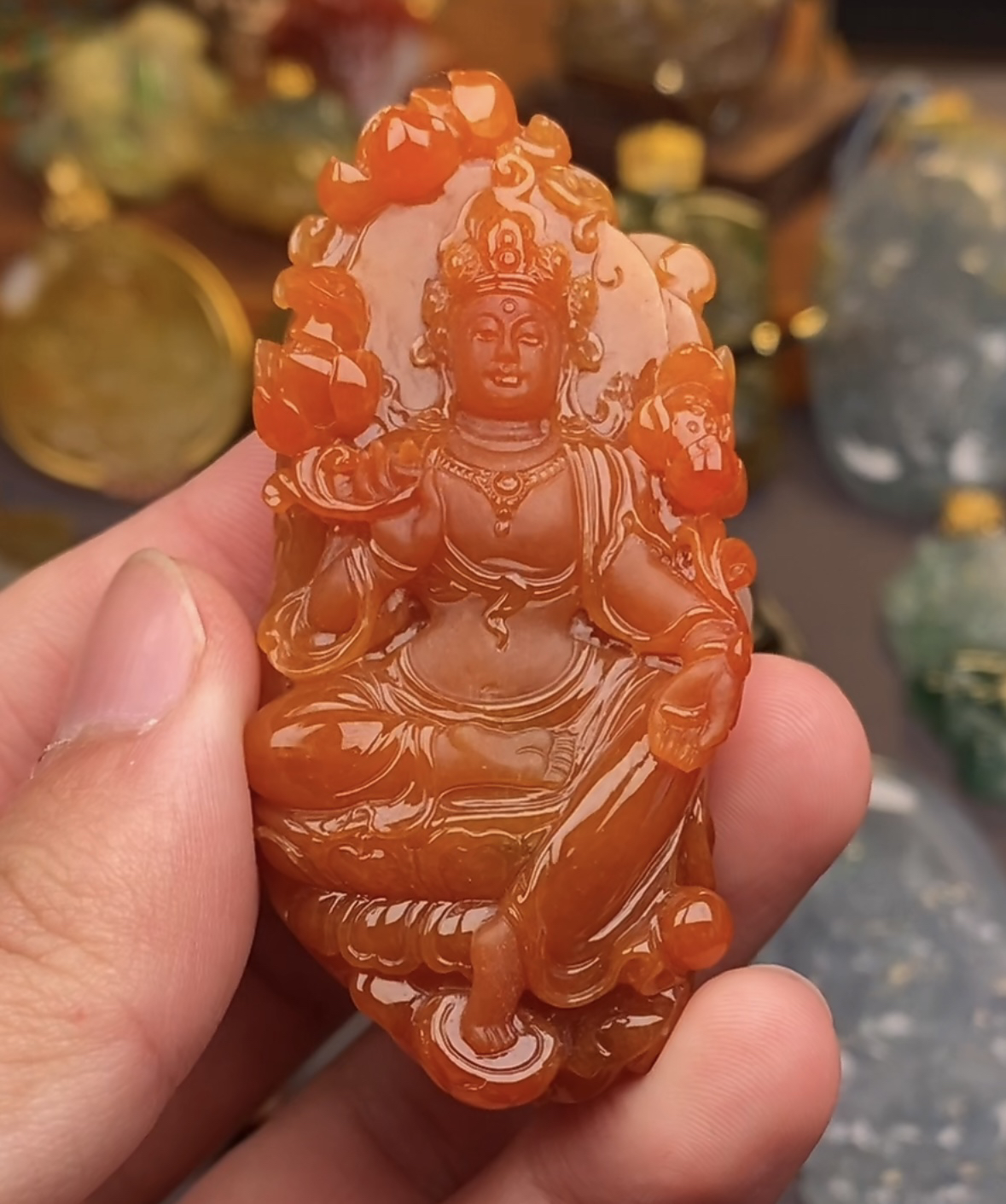 缅甸天然翡翠A货红翡度母