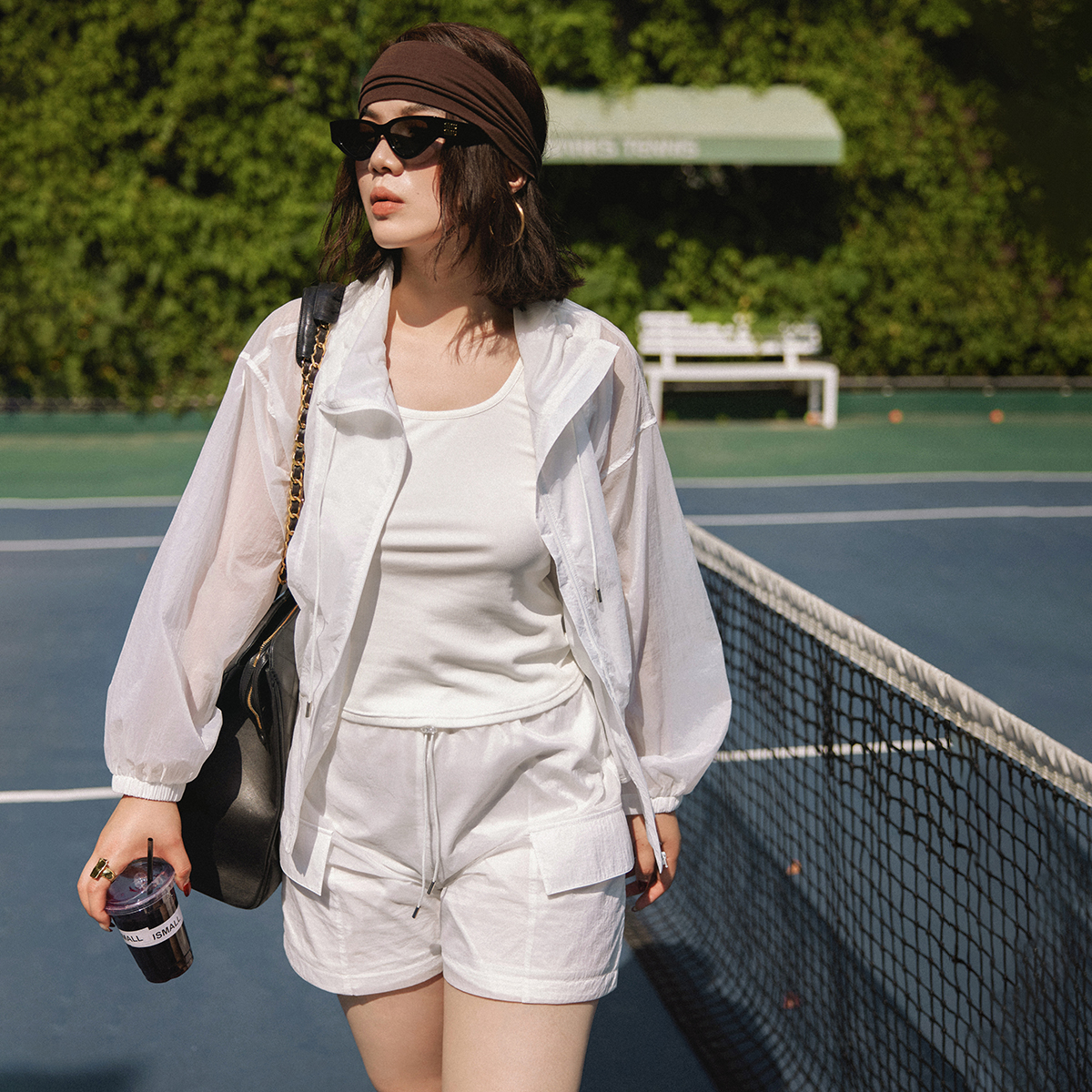 【折扣款】PLUSMALL 薄荷奶盖 防晒外套+短裤套装PLUS2505167AB