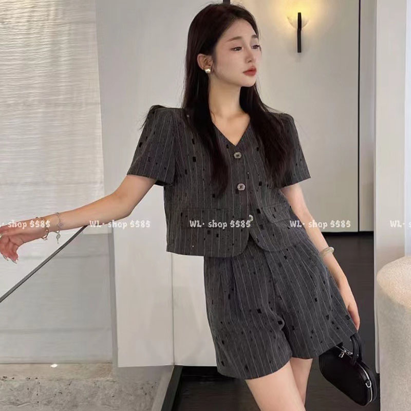 时尚套装简约通勤/韩版气质百搭通勤小众显瘦时尚套装短袖夏季