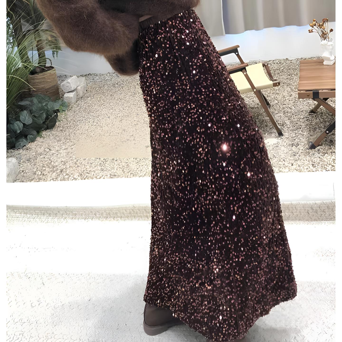 2025秋季精致高级感丝绒亮片半身裙鱼尾裙女新款百搭气质半身长裙