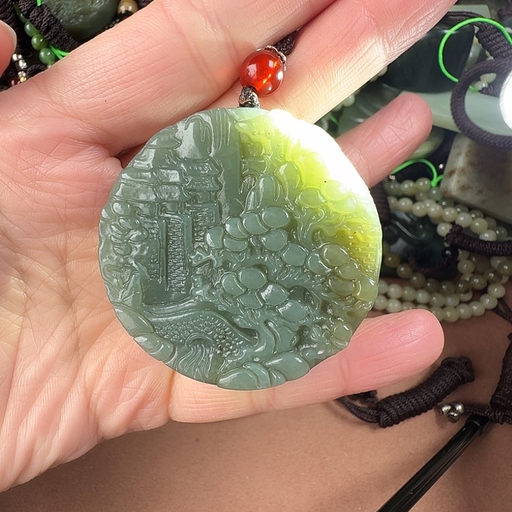 和田玉颈饰银S925镶嵌