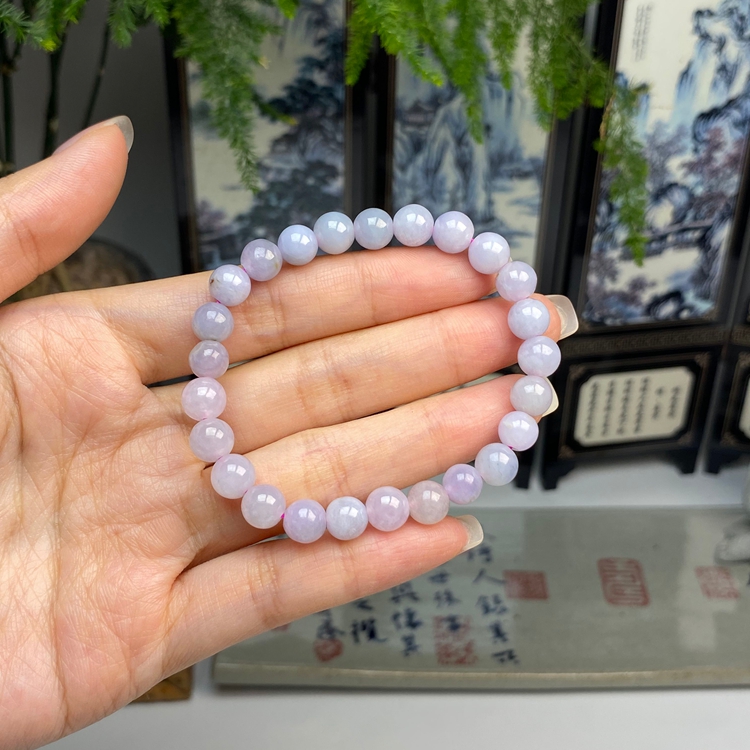 紫罗兰满色圆珠手链 天然翡翠A货 
