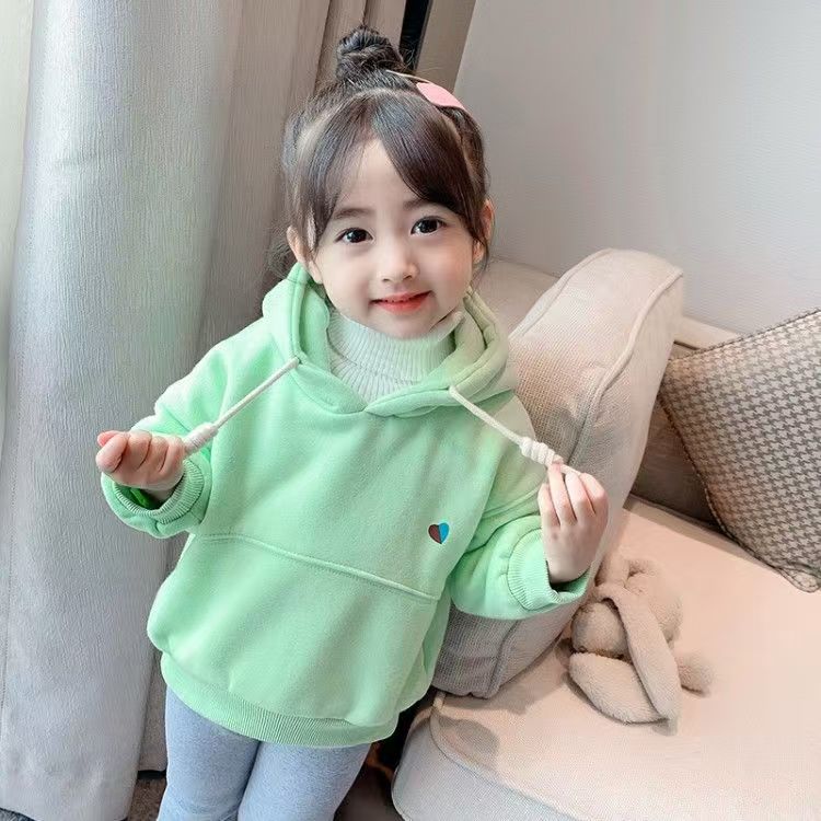 D23男女童冬季休闲纯色加绒连帽卫衣
