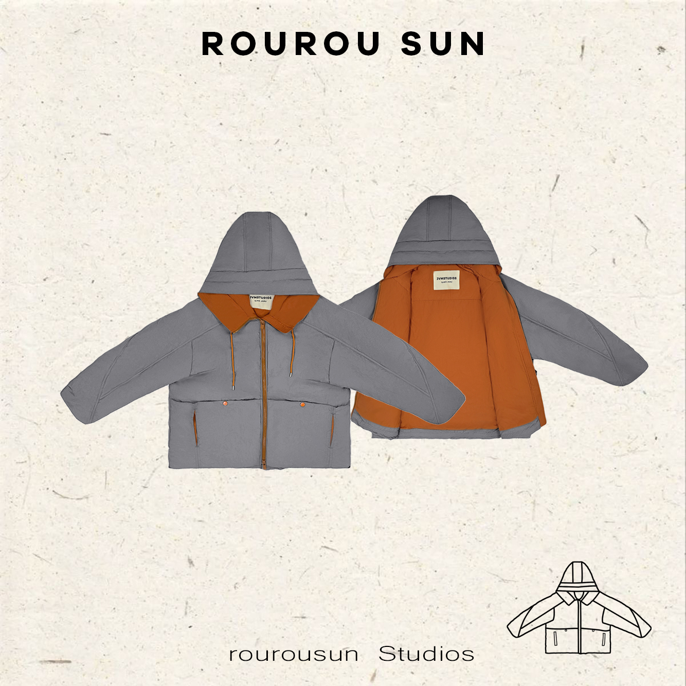 29805冬款女装复古百搭撞色连帽拼接棉衣外套