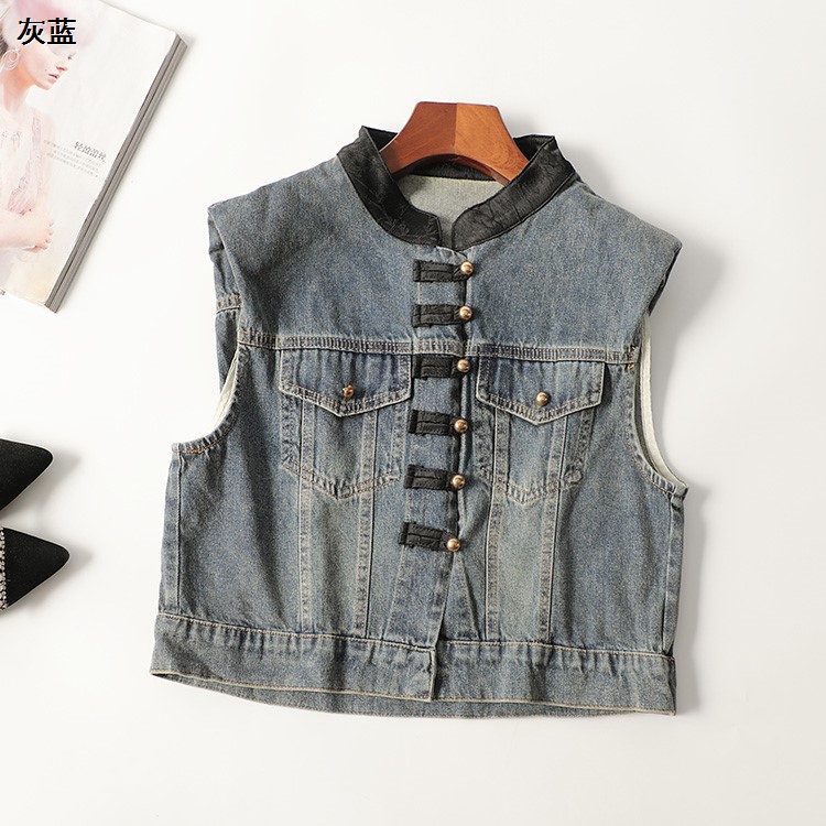 245308春牛仔短款无袖立领马夹