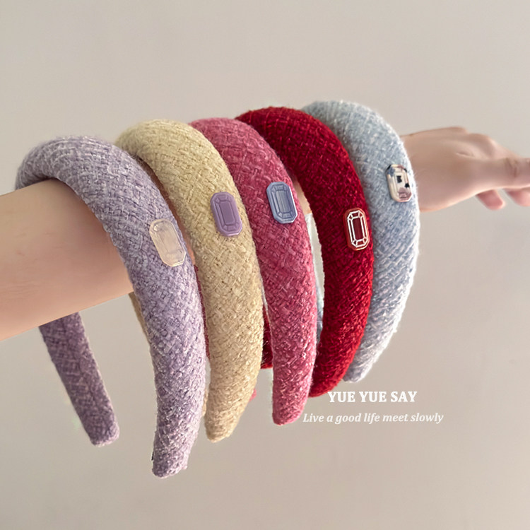 娇甜情诗 法式羊毛粗花呢编织小方块发箍 气质复古高颅顶头箍发饰