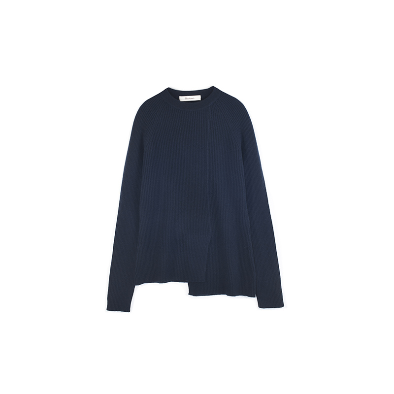 针织抽条不规则拼接羊绒百搭套头衫