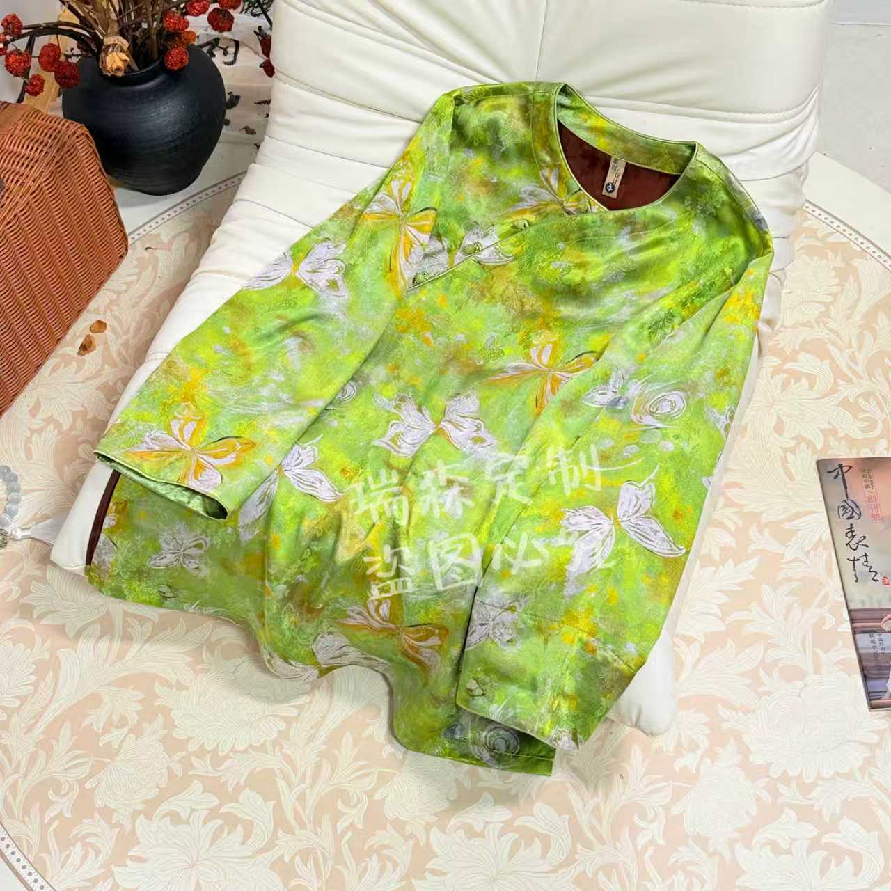 970 秋季新品圆领长袖奥黛中长款上衣-胸围106-衣长68