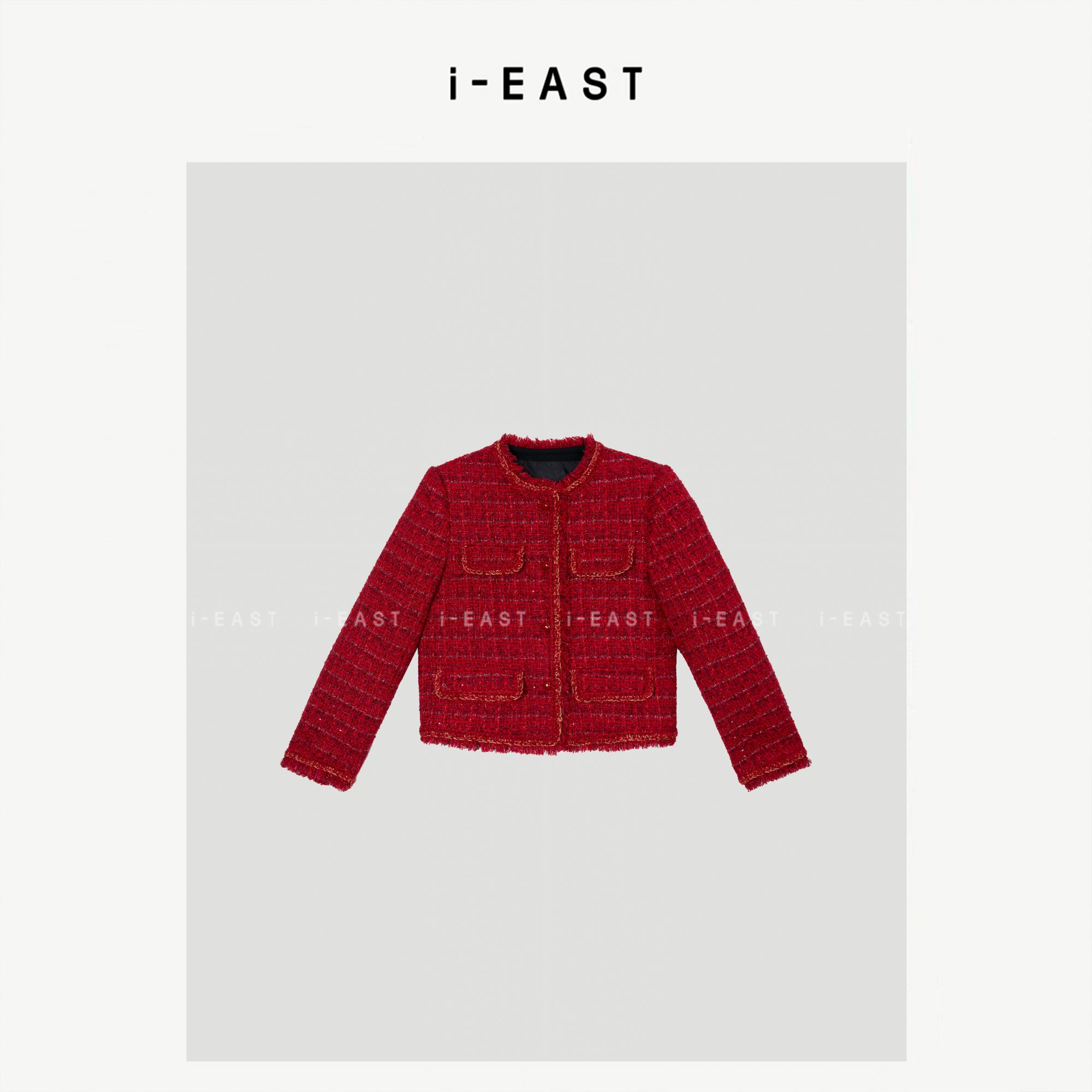 i-EAST  弗蕾娅晚宴~小香风名媛轻奢粗花呢羽绒服外套-5D YR5469