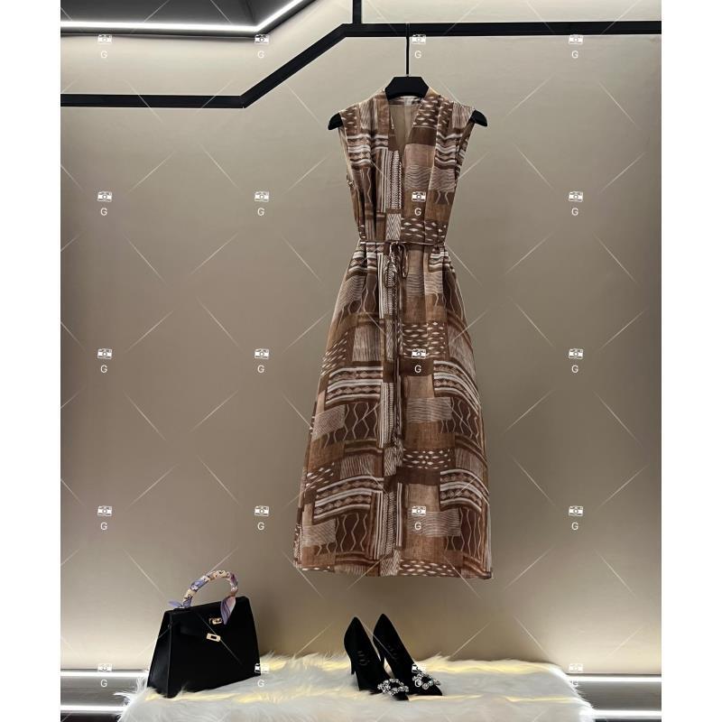 【雨】夏季新款复古时尚百搭印花无袖连衣裙 H-802