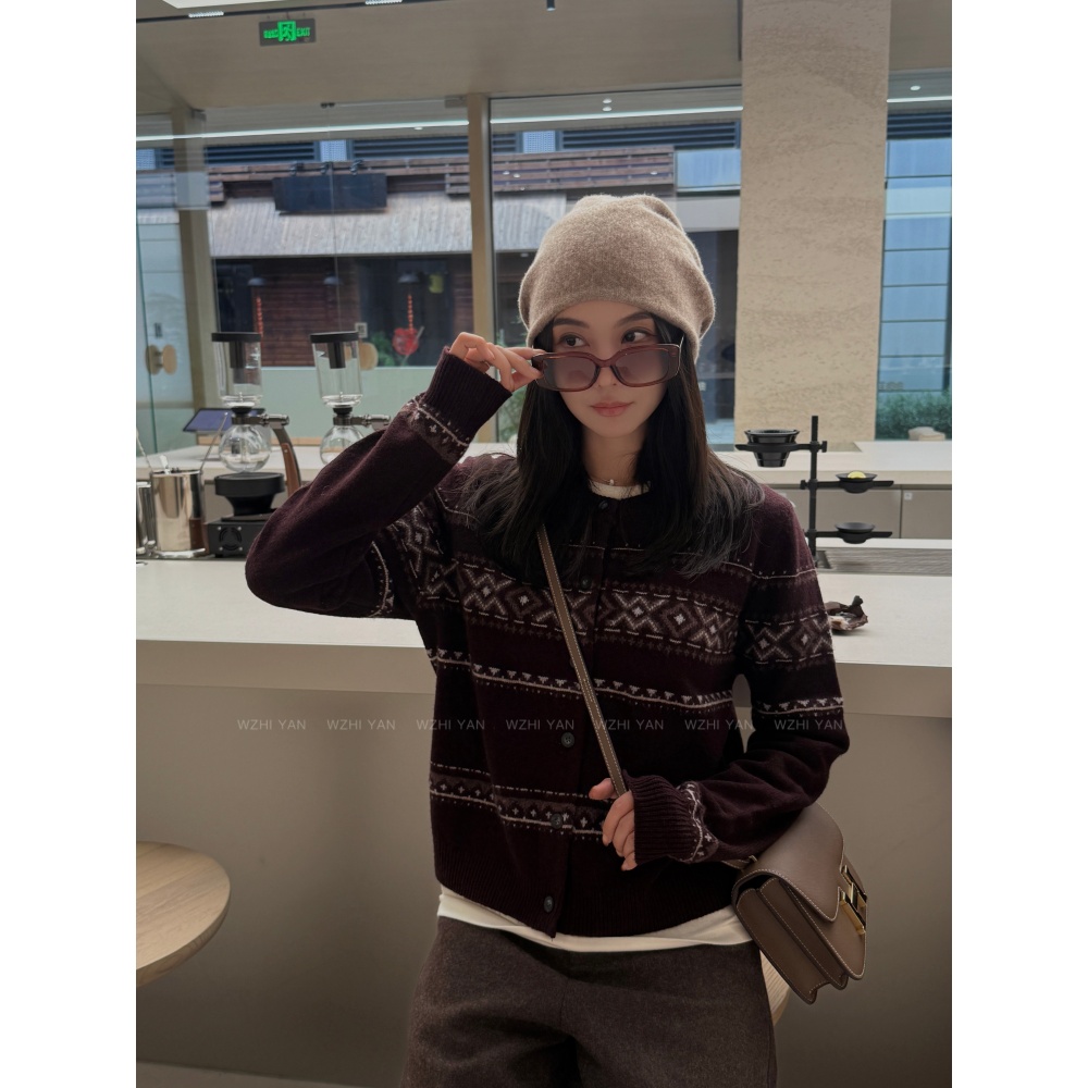 【秋冬胶囊】复古几何菱格超细100%绵羊毛慵懒费尔岛毛衣X6169
