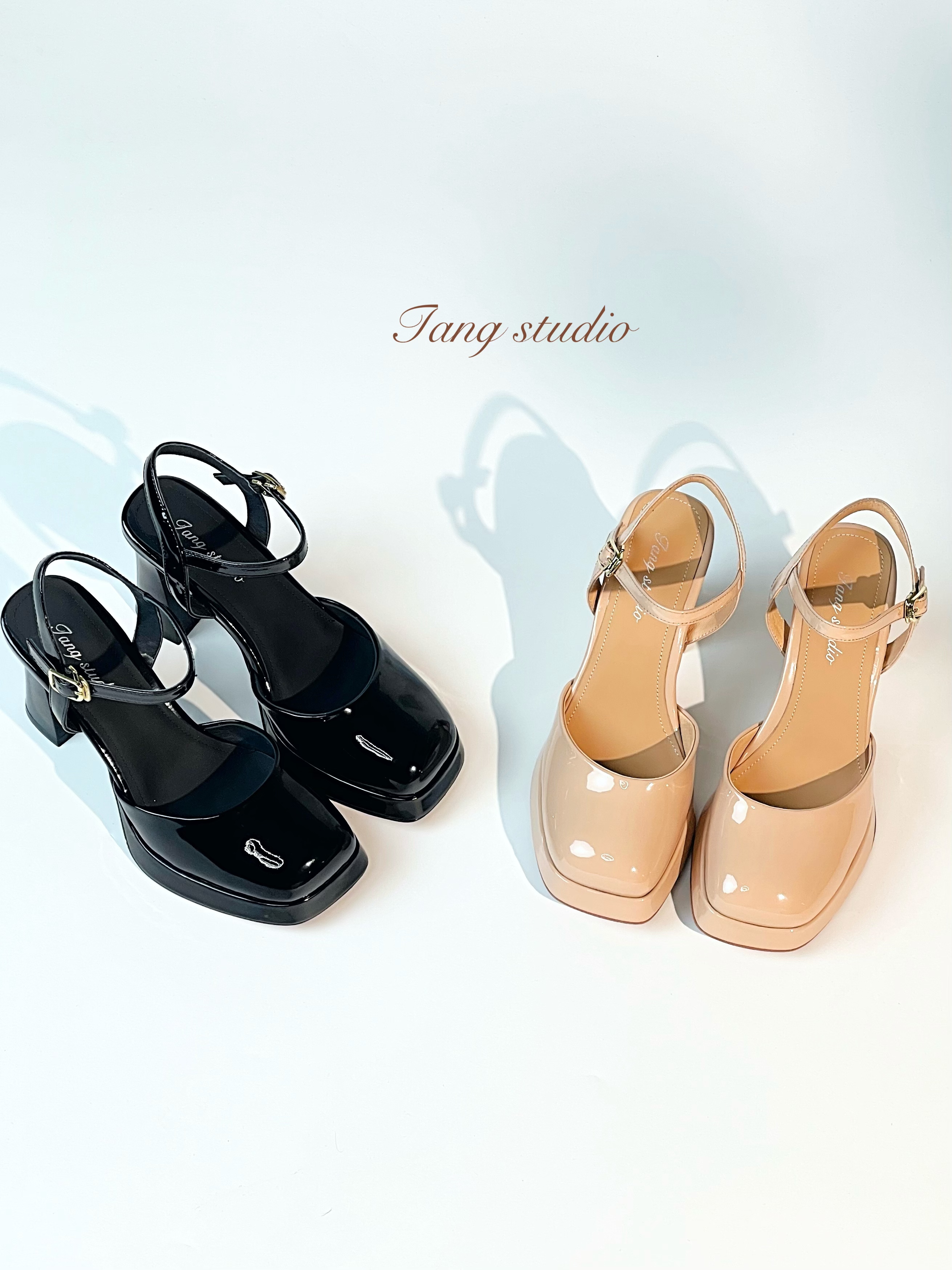 【Tang Studio】一字带圆头粗跟超柔软玛丽珍单鞋7.5cm/T218