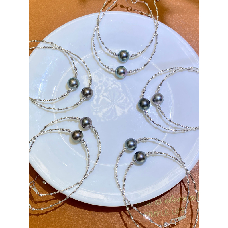 海水路路通手链，9-10mm海水大溪地黑珍珠，天然镜面浓郁黑色 气质