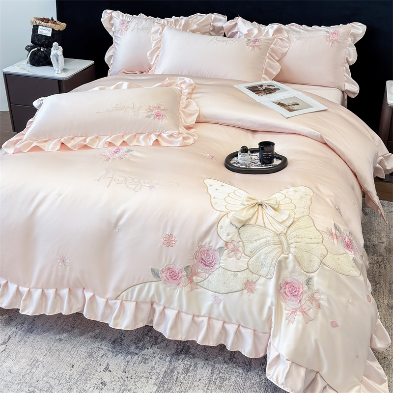 912  天丝四件套浪漫蝴蝶结粉