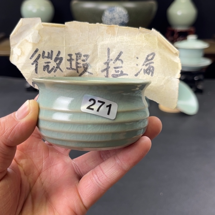 杯仿古窑汝官窑弦纹杯271号微瑕捡漏