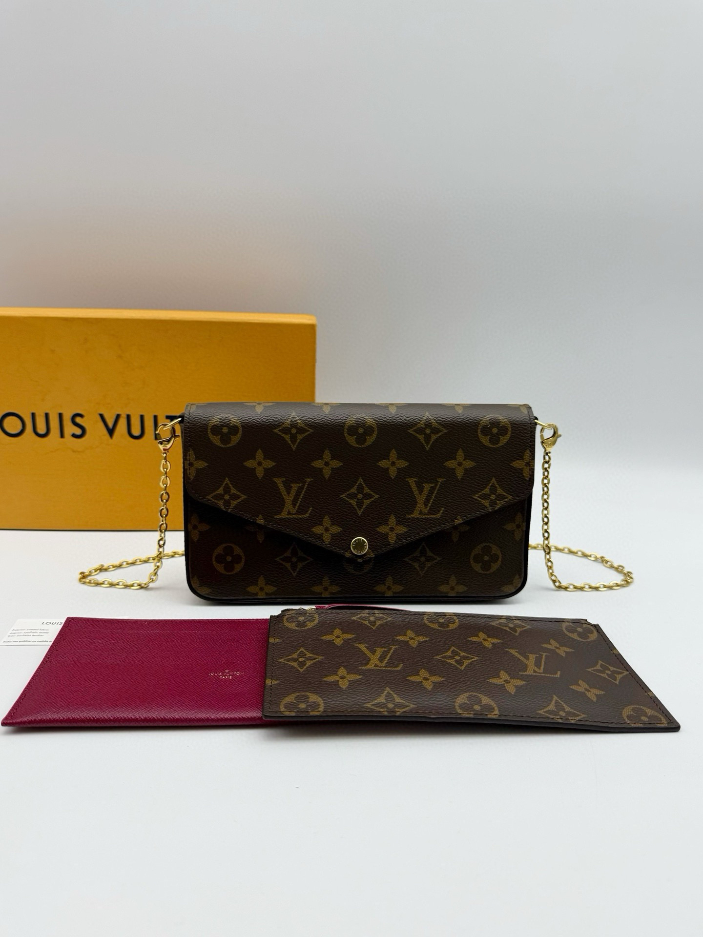 95新 LouisVuitton/路易威登 老花Felicie三合一链条包单肩斜挎包