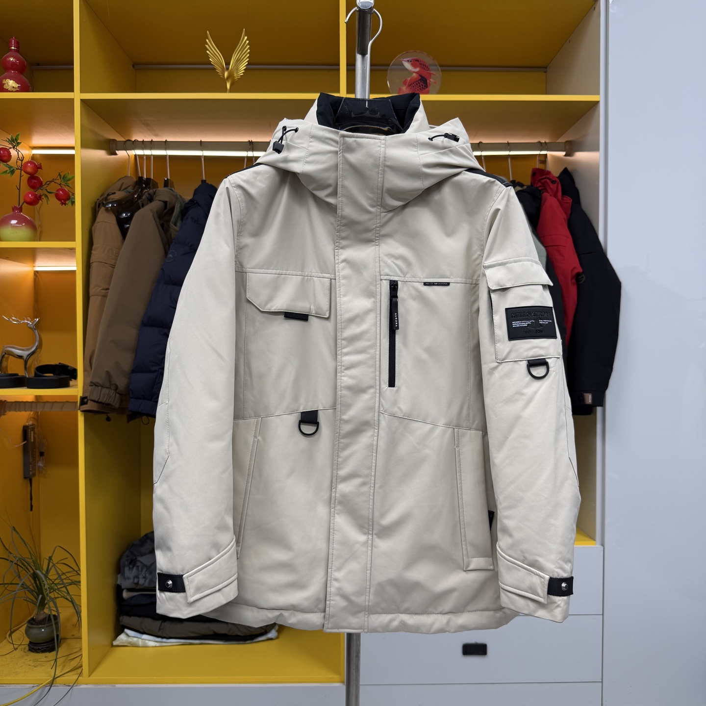 W939秋冬男士户外工装风鹅绒服男连帽90白鹅绒羽绒服外套