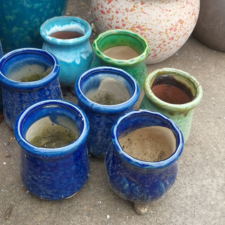 红陶随机八个盆子瑕疵