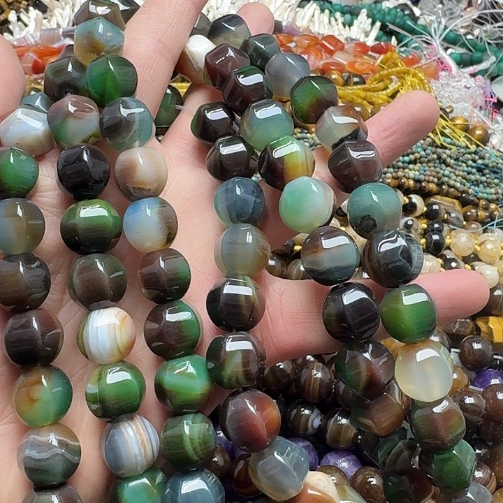 玛瑙/玉髓未镶嵌珠宝半成品一条15mm孔雀玛瑙