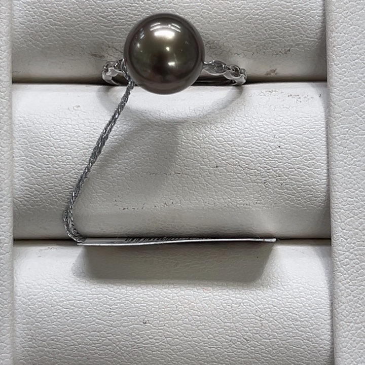 银S925镶嵌戒圈海水珍珠大溪地9-10mm 77号