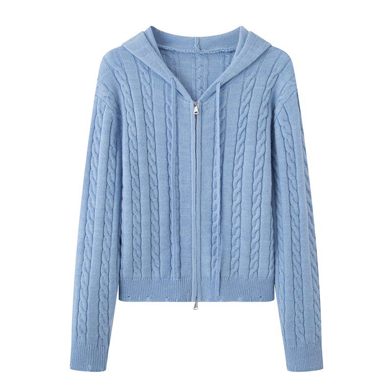 MM商场同款2025秋冬新款连帽休闲针织开衫女羊毛衫毛衣1261