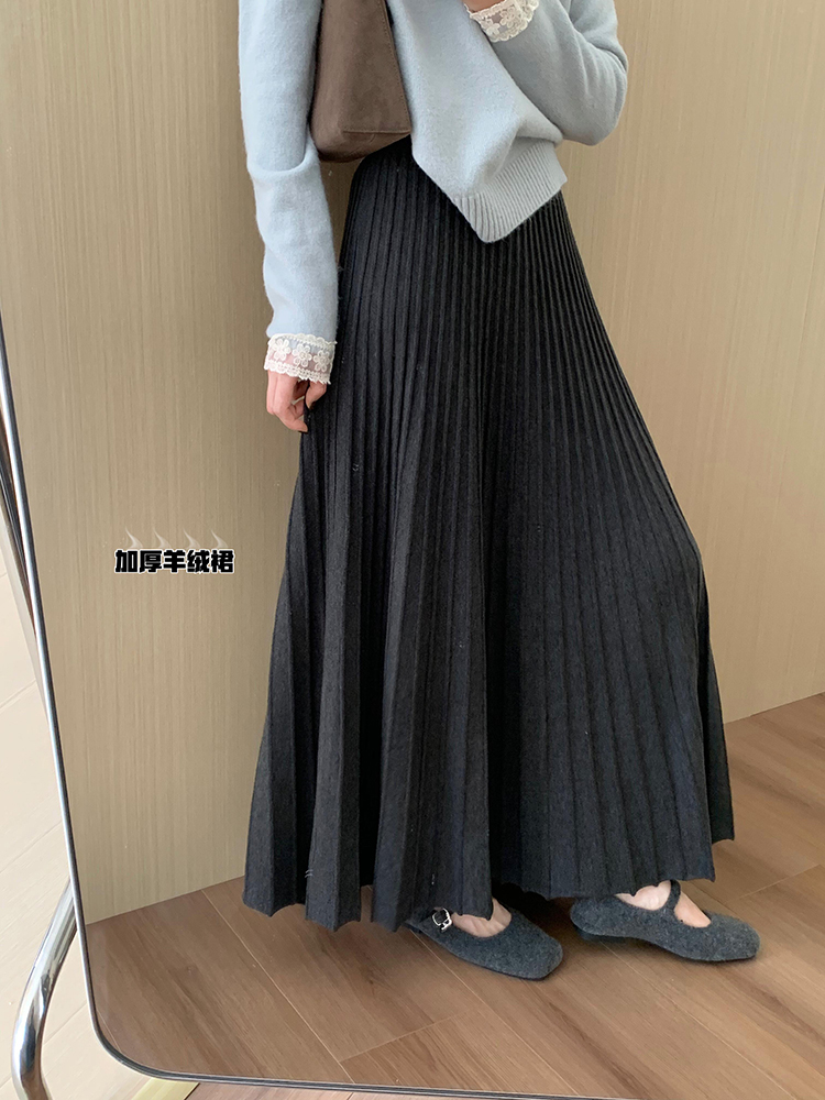 高腰显瘦加厚针织百褶半身裙2024冬季新款韩版百搭休闲淑女风伞裙