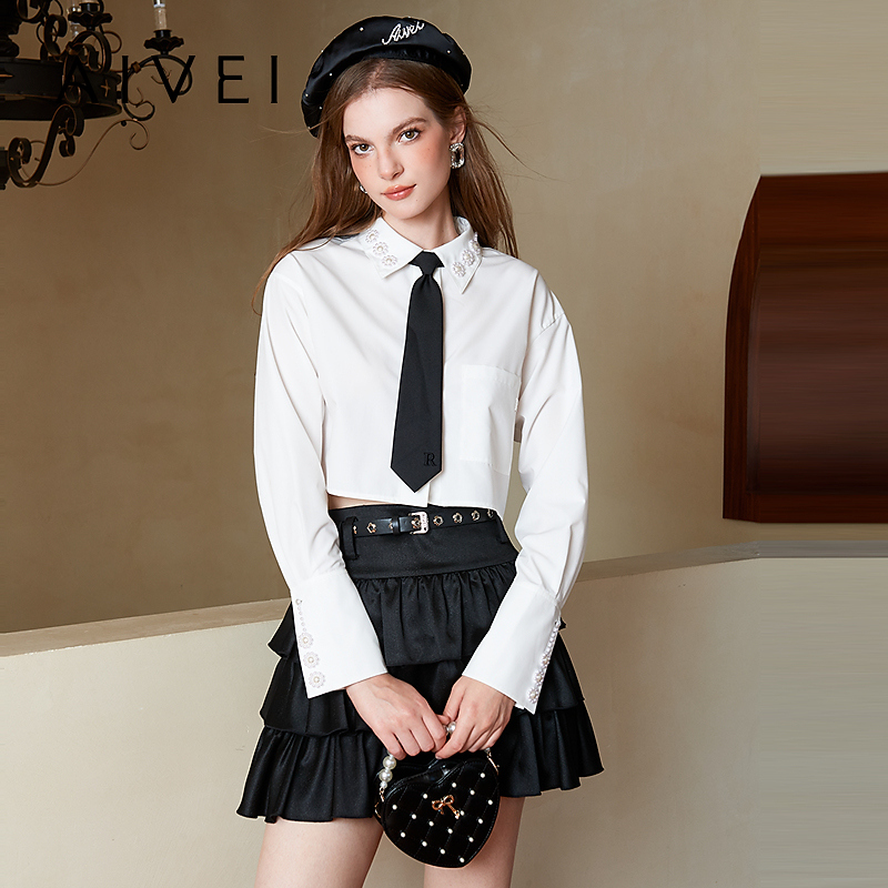 24秋季甜酷活力元气少女学院减龄气质高级感纯色衬衫上衣R0160193