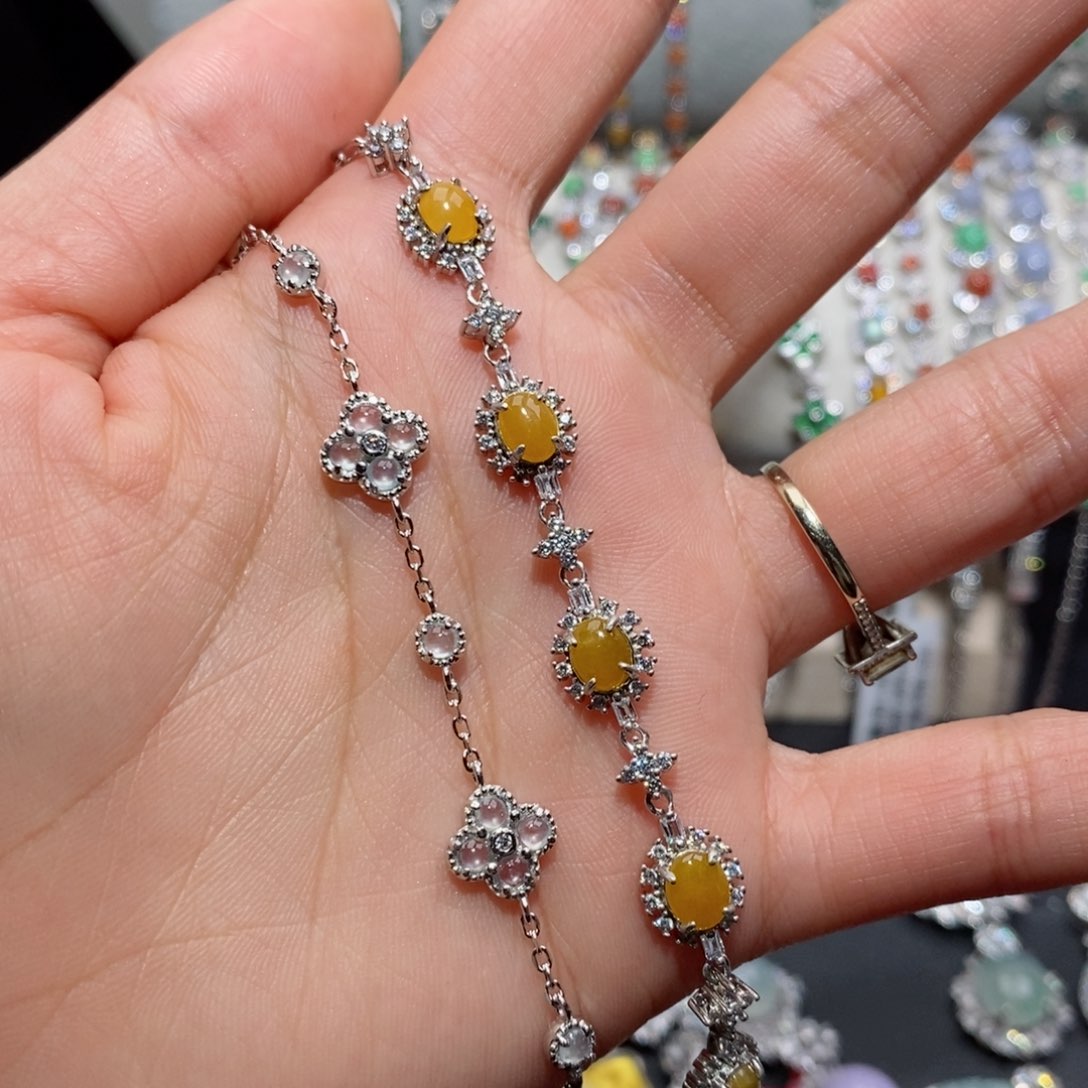 翡翠手链银S925镶嵌珍***多c c c