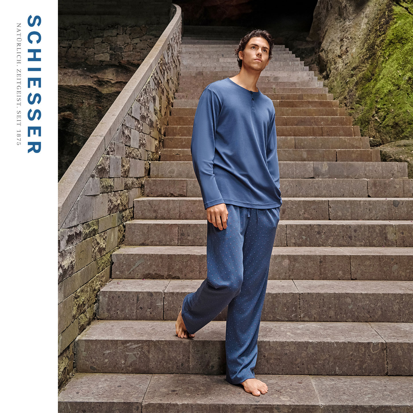 SCHIESSER舒雅25早秋新品男士纯棉双面布圆领大码睡衣家居服套装