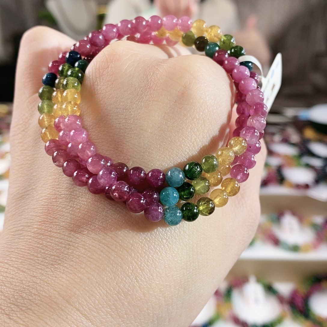 碧玺手串未镶嵌G2343三圈颜色微差