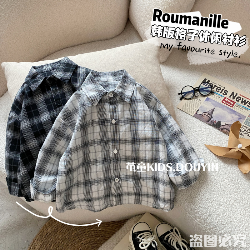 【麦麦妈】C202春季中小童格子款衬衫春季新品男女宝休闲上衣