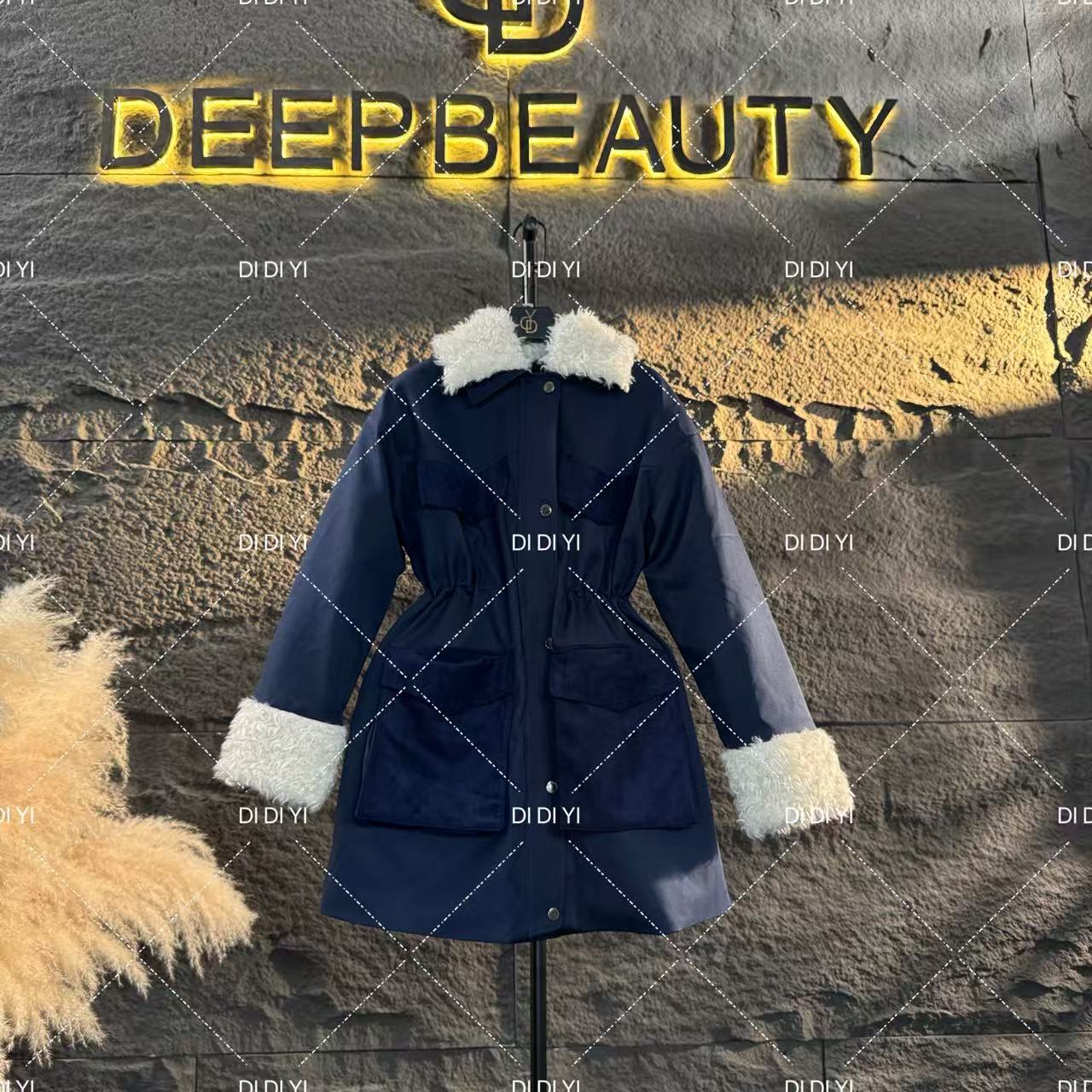 大码设计—宽松型蓝色外套棉服抽绳收腰显瘦百搭25-076