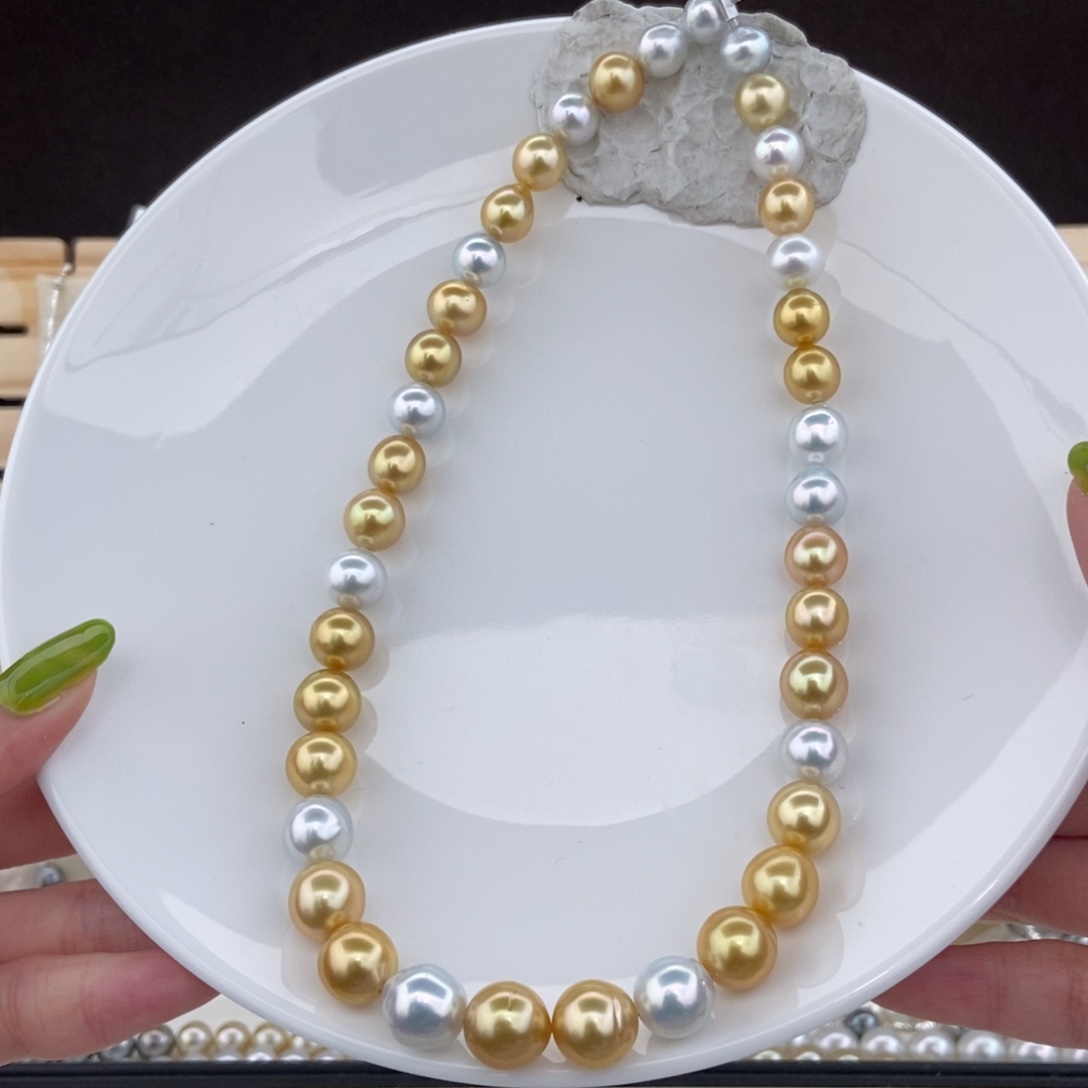 项链海水珍珠银S925镶嵌8-11/39颗 白金