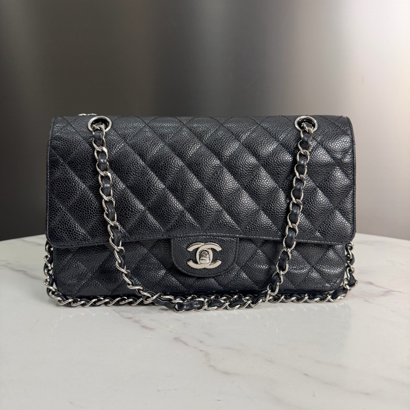 95新 Chanel/香奈儿 中号ClassicFlap经典银扣荔枝纹颗粒17689830