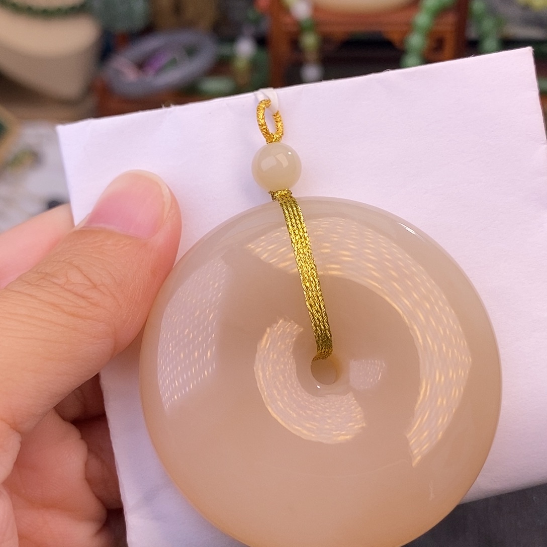 和田玉熟藕粉老料吊坠18.K金平安扣清货价未镶嵌