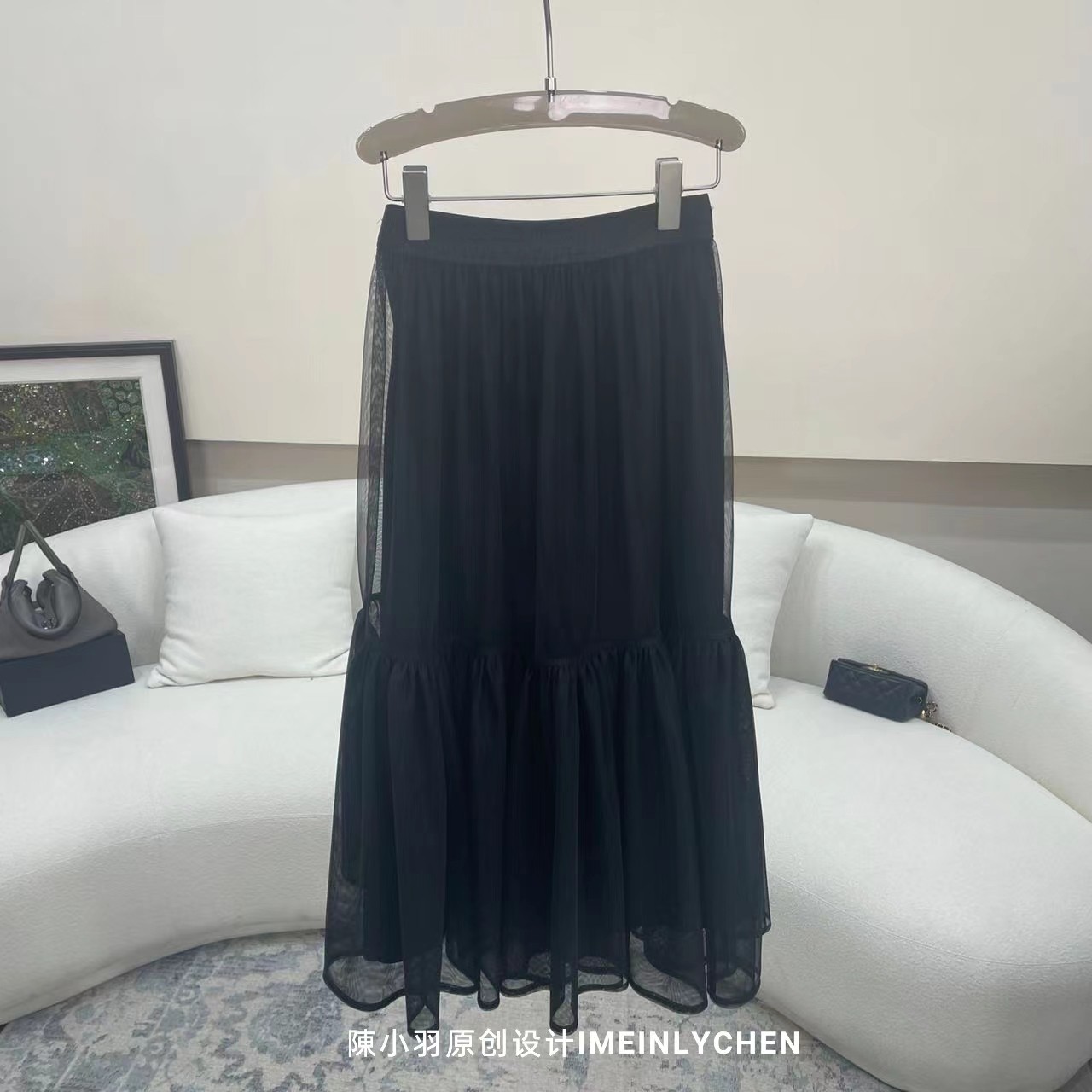 【MEINLY  CHEN】高端设计师款遮肉月光纱高腰显瘦半身裙822384