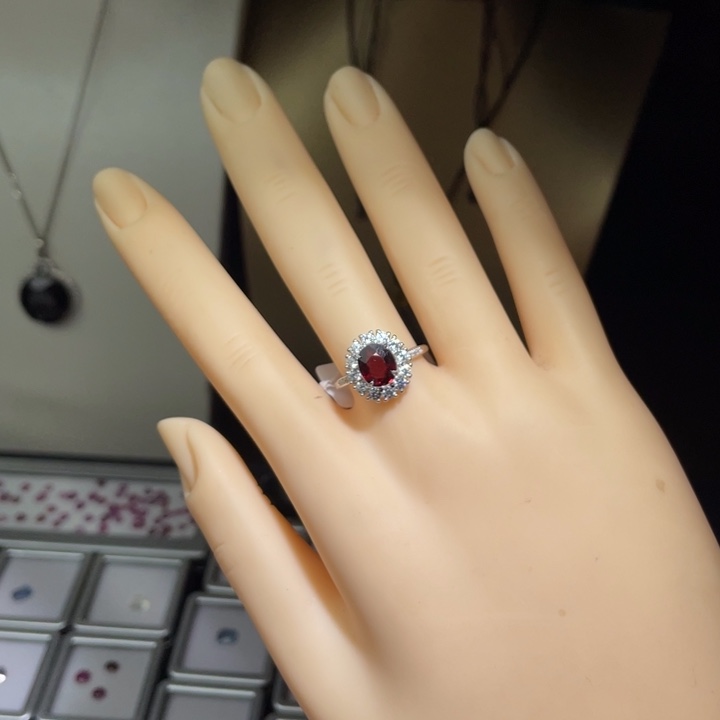 银S925镶嵌戒指石榴石天然石榴石女戒指
