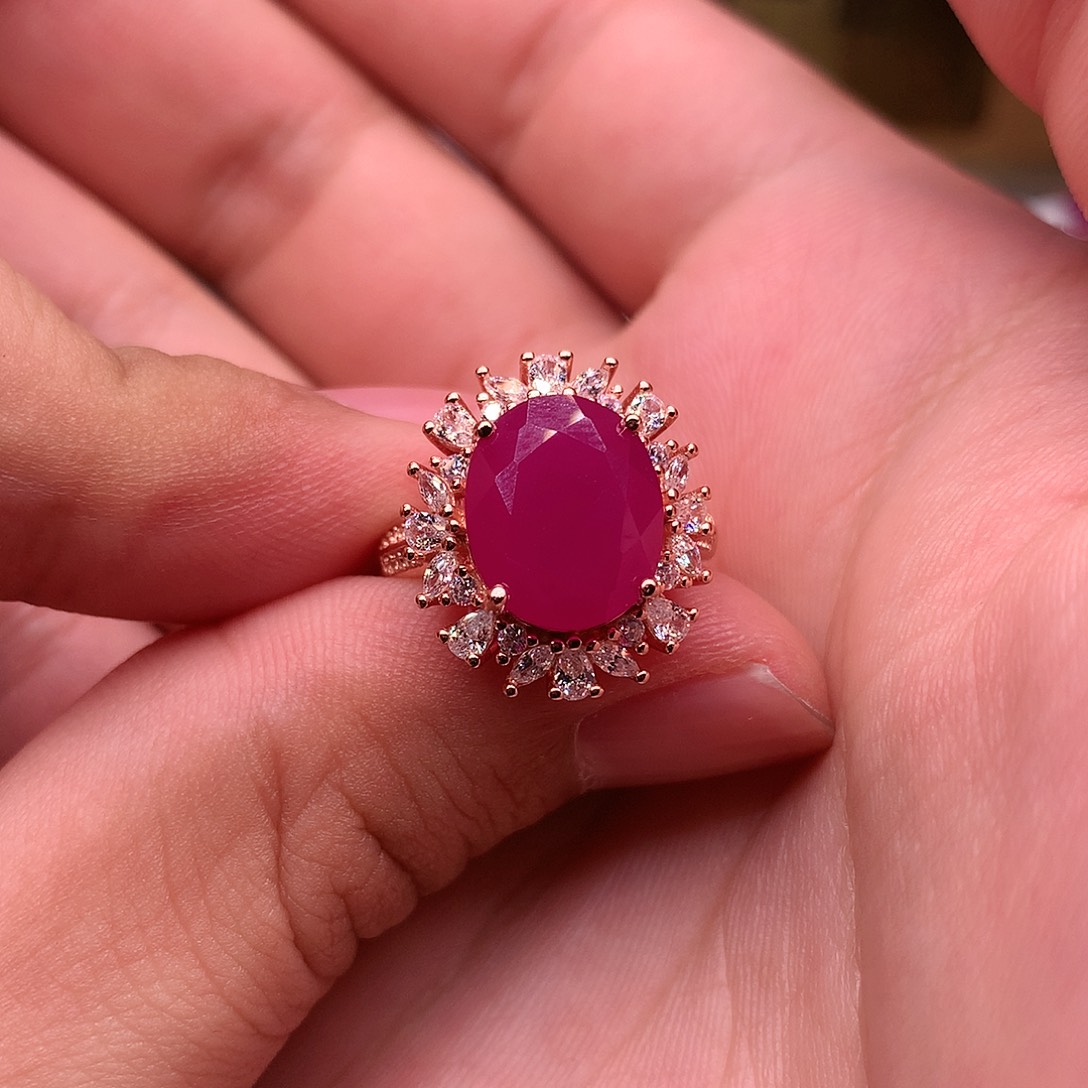 红宝石戒指银S925镶嵌