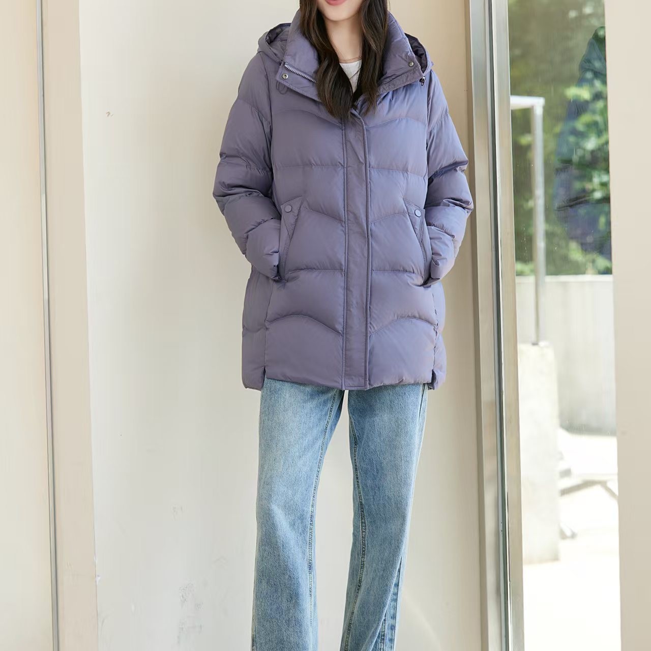 黛莉公主羽绒服外套秋冬新款时尚连冒款中长款白鸭绒保暖加厚冬季