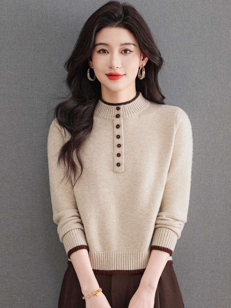 秋冬气质时尚羊毛衫针织半高领女士衫时尚女短款毛衣百搭保暖上衣